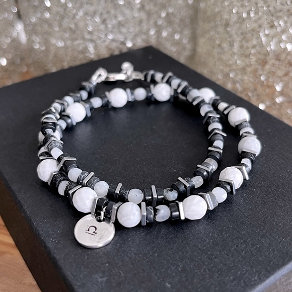 LIBRA Zodiac Charm Bracelet Set, Howlite and Agate Bracelet, Silver Bracelet Set - Picture 1 of 5